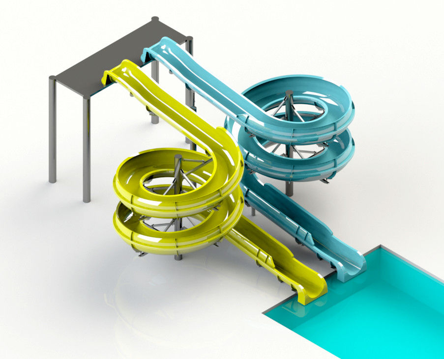 Park Resort Dua Lingkaran Custom Water Slide Spiral Style Curve Untuk bersenang-senang