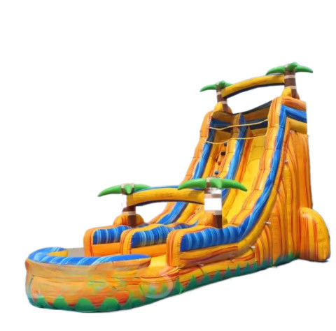 Komersial berwarna tema air kembung slide outdoor air kembung taman bermain slide air PVC kembung besar melompat s