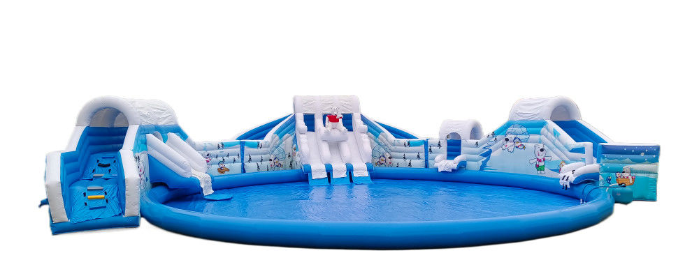 Lucu Warna Water Slide Komersial Disesuaikan Hippo Besar Inflatable Water Slide Dengan Kolam Renang Untuk Dijual
