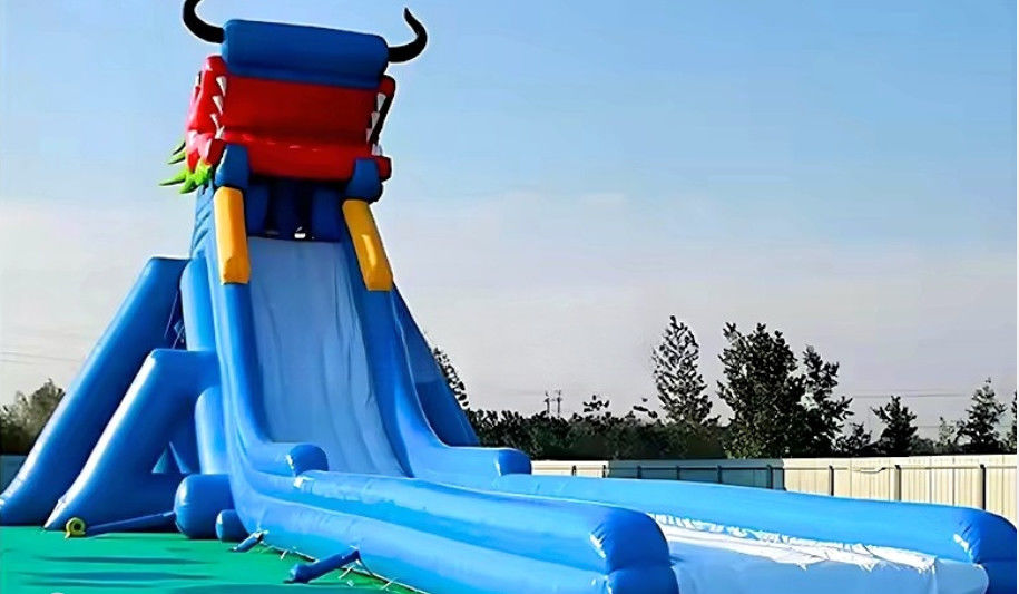 Lucu Warna Water Slide Komersial Disesuaikan Hippo Besar Inflatable Water Slide Dengan Kolam Renang Untuk Dijual
