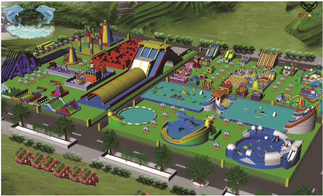 Custom Warna Outdoor Recreation Air Park Inflatable Untuk Dewasa